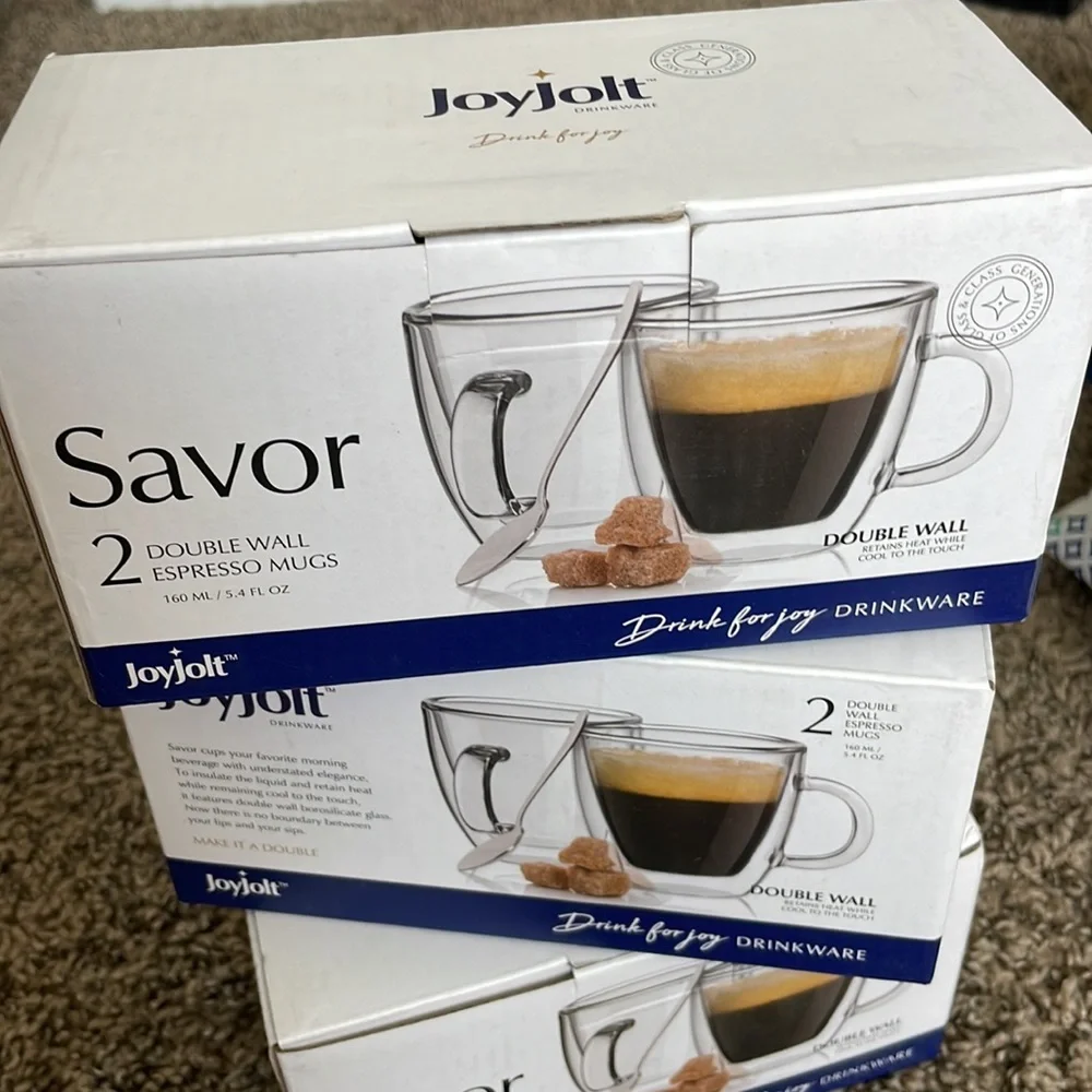 Savor Double Wall Espresso Mugs.  Set of 6. NEW in Box 3 boxes of 2!!! - Picture 2 of 2